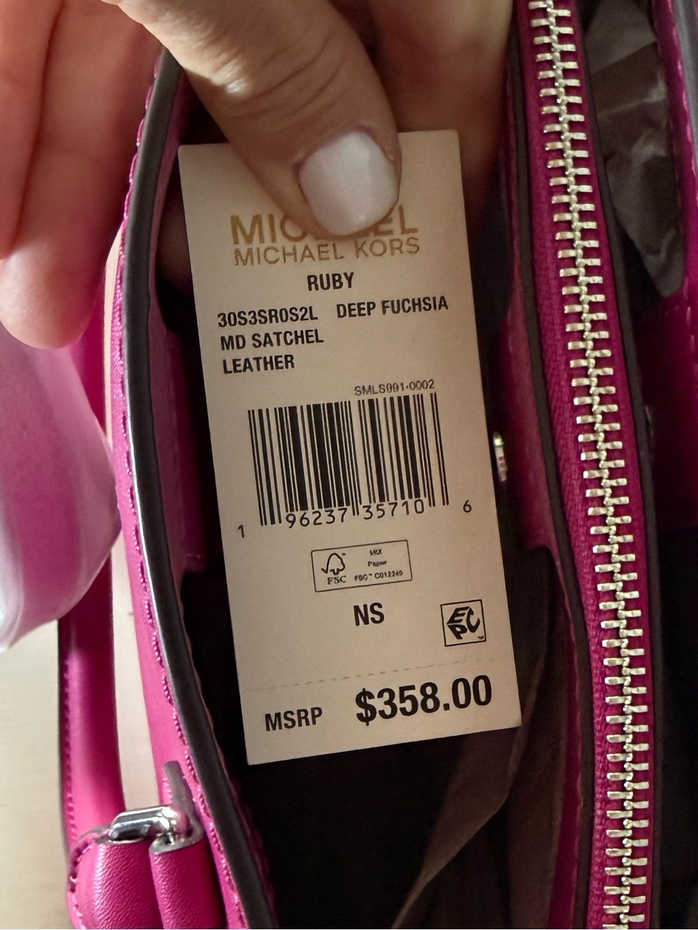 Michael Kors Ruby Medium Leather Satchel, Deep Fuchsia • New with tags - Picture 6 of 9